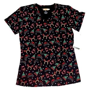 Festive Black Holiday Print Women's Blouse
